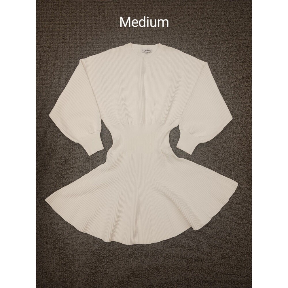 En Saison White Ribbed Long Sleeve Mini Dress